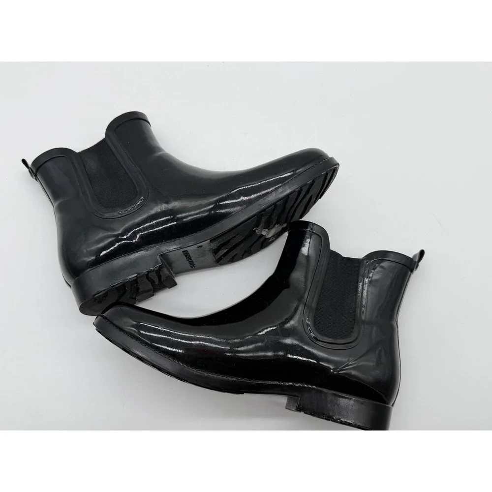 Michael Kors Ridley Black Shiny Rubber Chelsea Rain Boots‎ Womens 9 MK Logo